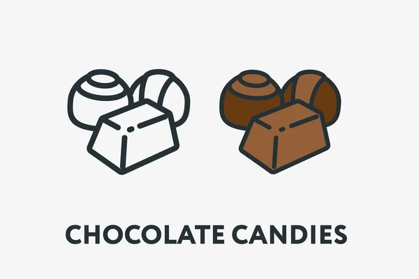 Tatlı çikolata türleri en az düz çizgi anahat renkli ve kontur simgesini piktogram şekerleme