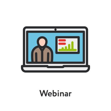 Webinar dizüstü Online eğitim eğitim minimal renk düz çizgi anahattı kontur simgesini öğrenme