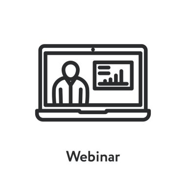 Webinar dizüstü Online eğitim eğitim minimal renk düz çizgi anahattı kontur simgesini öğrenme