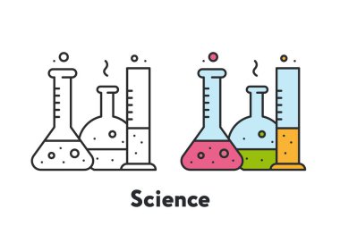 Bilim Kimya Laboratuvar Minimal renk düz çizgi anahattı kontur simgesini