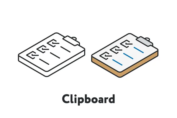 Isometrische Papier Klembord Selectieteken Lijst Minimale Platte Lijn Overzicht Beroerte — Stockvector