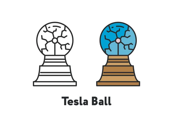 Tesla Bal Electric Lightning Minimale Kleur Platte Lijn Overzicht Beroerte — Stockvector