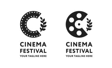 Sinema Kısa Film rulo film festivali şube Logo şablonu işareti. Harf C teyp Reel en az düz simgesi kavramı.
