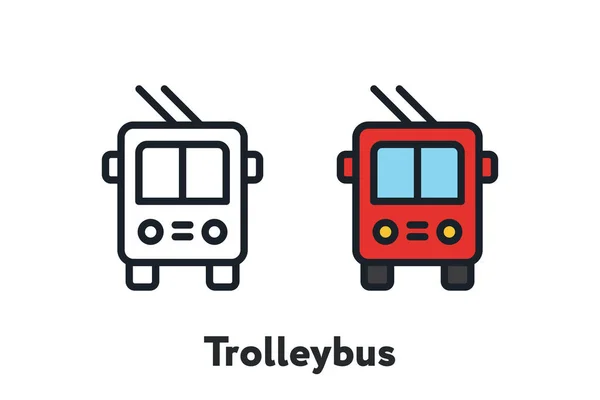 赤いトロリーバス トランスポート正面最小限のカラー フラット ライン概要ストローク アイコン — ストックベクタ