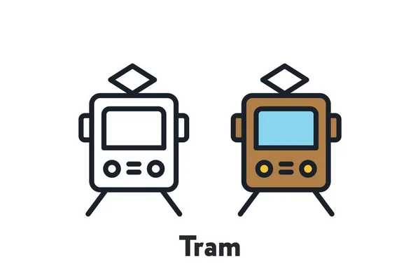 Tram Transport Front View Couleur Minimale Ligne Plate Contour Icône — Image vectorielle