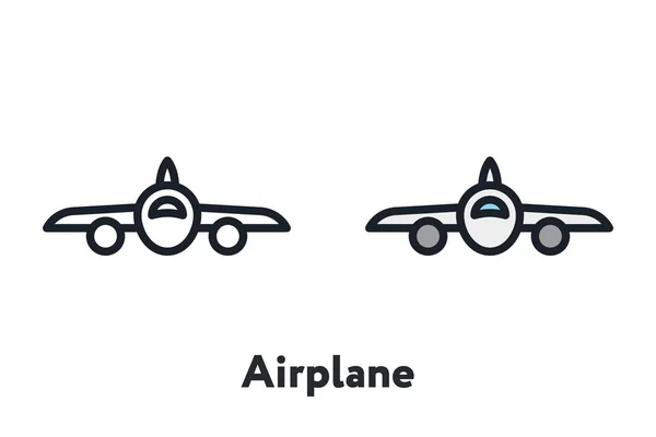 Flugzeug Frontansicht Flug Minimal Farbe Flache Linie Umriss Schlaganfall Symbol — Stockvektor