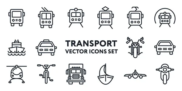 Señales Transporte Público Set Iconos Línea Plana Autobus Trolebús Tranvía — Vector de stock