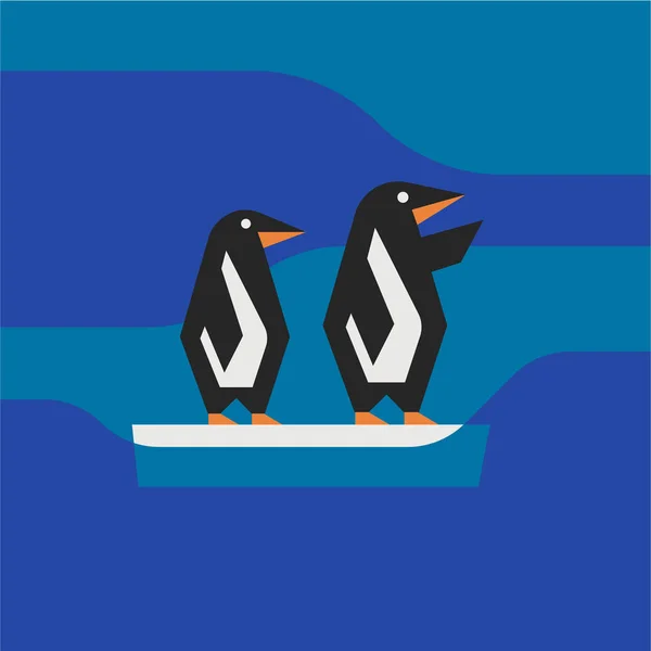 平らな氷最小限の色の単純な幾何学的なペンギン イラスト — ストックベクタ