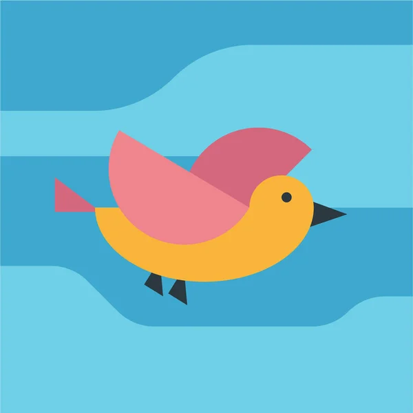 Uccello Geometrico Semplice Che Vola Nel Cielo Illustrazione Piatta Colori — Vettoriale Stock