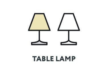 Masa lambası ampul. İç mobilya kavramı. Minimal renk düz çizgi anahattı kontur simgesini.