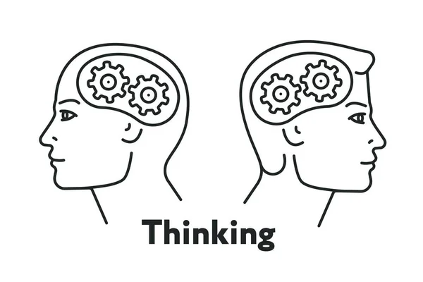 Ideia Pensamento Criativa Cabeça Humana Cogwheel Face Cérebro Ícone Traçado — Vetor de Stock