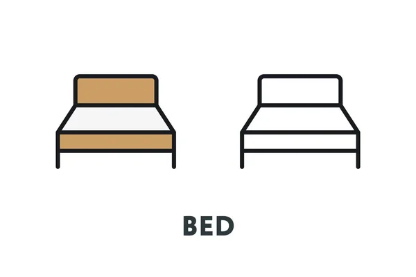 Çift Kişilik otel yatak yatak. İç mobilya kavramı. Minimal renk düz çizgi anahattı kontur simgesini.