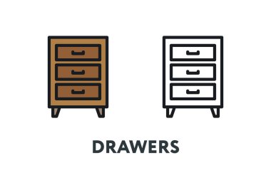 Çekmece başucundaki kabine. İç mobilya kavramı. Minimal renk düz çizgi anahattı kontur simgesini.