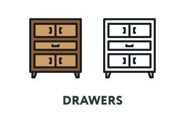 Çekmece başucundaki kabine. İç mobilya kavramı. Minimal renk düz çizgi anahattı kontur simgesini.