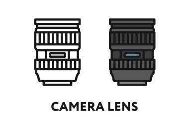 Kamera Zoom Lens optik. Fotoğraf Ekipmanları kavramı. Minimal renk düz çizgi anahattı kontur simgesini.