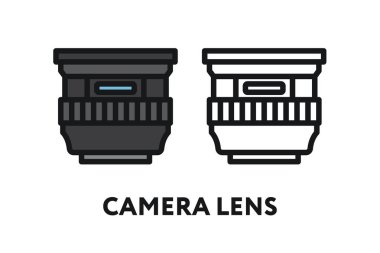 Kamera Zoom Lens optik. Fotoğraf Ekipmanları kavramı. Minimal renk düz çizgi anahattı kontur simgesini.