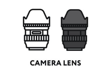Kamera Zoom Lens optik. Fotoğraf Ekipmanları kavramı. Minimal renk düz çizgi anahattı kontur simgesini.