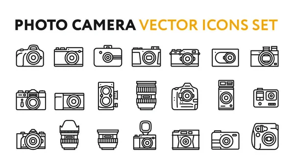 Foto Filme Câmera Modelos Lente Conceito Equipamento Fotografia Conjunto Mínimo — Vetor de Stock