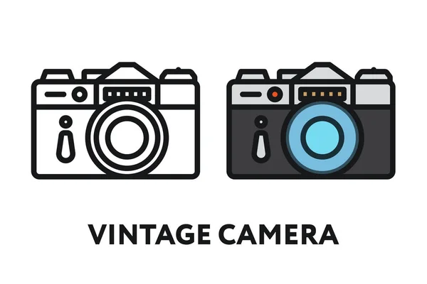 Vintage Antique Photo Film Camera Conceito Equipamento Fotografia Ícone Traçado — Vetor de Stock