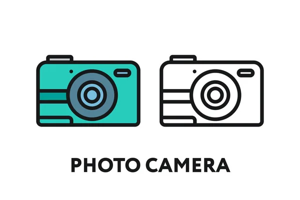 Foto Câmera Filme Conceito Equipamento Fotografia Ícone Traçado Linha Plana — Vetor de Stock