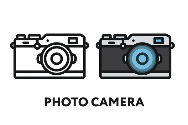 Фотокамера Концепция Фотооборудования Минимальный Значок Контура Контура Плоской Линии Цвета — стоковый вектор