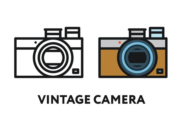 Vintage Antique Photo Film Camera Conceito Equipamento Fotografia Ícone Traçado — Vetor de Stock