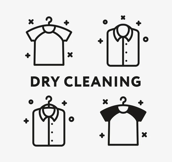 Roupa Limpeza Seco Camisa Lavandaria Shirt Hanger Ícone Mínimo Traçado —  Vetores de Stock