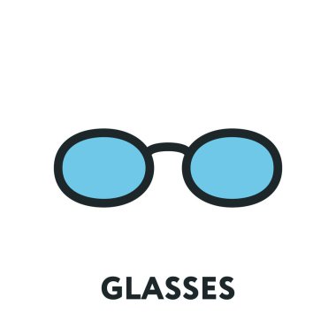 Gözlük ve güneş gözlüğü modeli. Optik gözlükler moda Lens. Renk vektör düz çizgi simgesi.