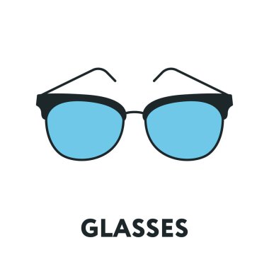 Gözlük ve güneş gözlüğü modeli. Optik gözlükler moda Lens. Renk vektör düz çizgi simgesi.