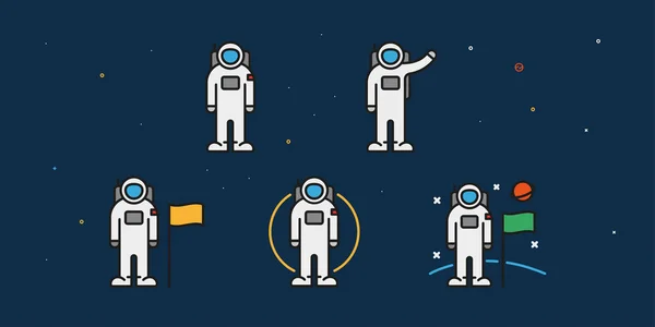 Astronaut Raumfahrer Kosmonautenfigur Posiert Man Moon Konzept Raumfahrt Minimale Farbe — Stockvektor