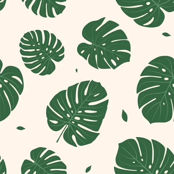 Nahtloses Muster Mit Monstera Tropischen Dschungel Pflanze Grünen Großen Palmblättern — Stockvektor