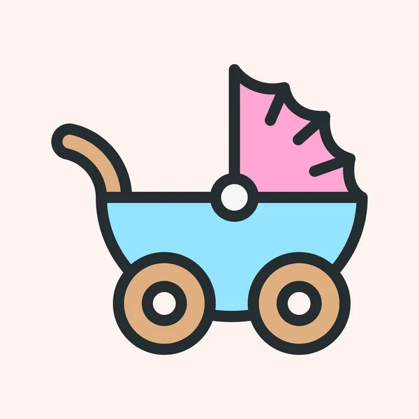 Carruagem Bebê Pram Minimalista Linha Plana Cor Traço Ícone Pictograma — Vetor de Stock