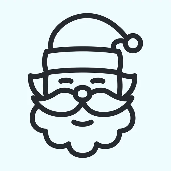 Santa Claus Barba Feliz Sonriente Cara Cabeza Plana Línea Trazo — Vector de stock