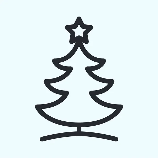 Árbol Navidad Pine Star Flat Line Stroke Icono Pictograma — Vector de stock
