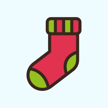 Noel çorap çorap hediye düz renk çizgi kontur simgesini piktogram