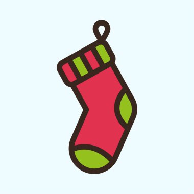 Noel çorap çorap hediye düz renk çizgi kontur simgesini piktogram