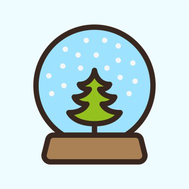 Noel hediye kar küre cam top çam ağacı düz çizgi kontur simgesini piktogram