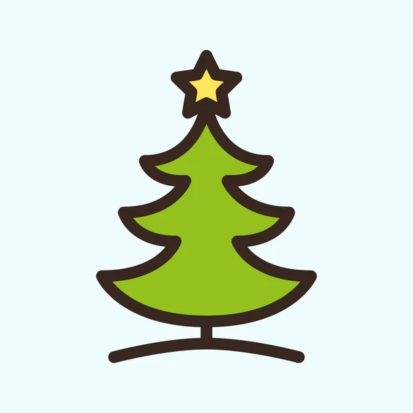 Vánoční Stromeček Borovice Hvězda Ploché Color Line Tahu Ikonu Piktogram — Stockový vektor