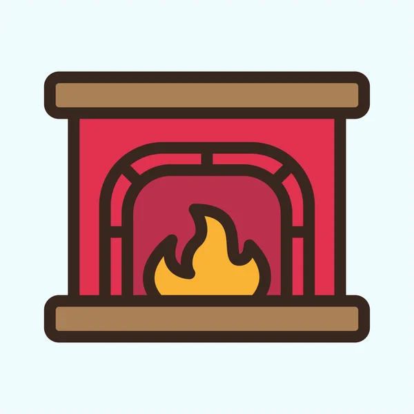 Fireplace Cozy Interior Flat Color Line Stroke Icon Pictogram — Stock Vector