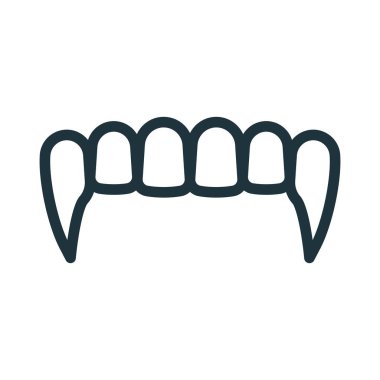 Vampir dişleri Halloween en az düz çizgi kontur simgesini piktogram