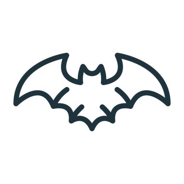 Uçan yarasa Halloween en az düz çizgi kontur simgesini piktogram