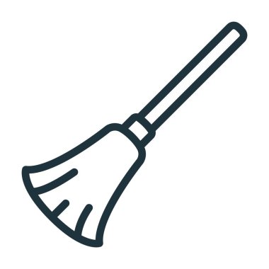 Süpürge Halloween en az düz çizgi kontur simgesini piktogram cadı