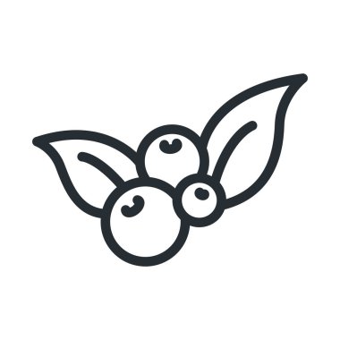 Kızılcık Berry yaprak düz çizgi kontur simgesini piktogram