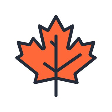Kanada akçaağaç yaprağı düz renk çizgi kontur simgesini piktogram