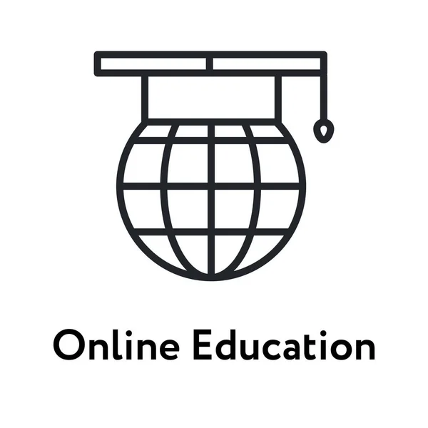 Online Educazione Globe Cappello Studente Linea Piatta Icona Icona Pittogramma — Vettoriale Stock