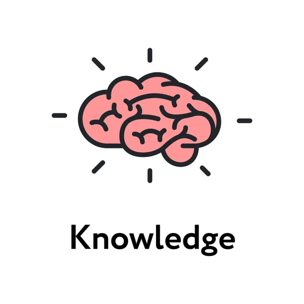Conhecimento Cérebro Educação Intelecto Plana Cor Linha Curso Ícone Pictograma — Vetor de Stock