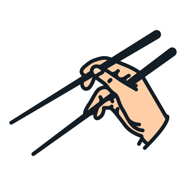 手フラット ライン ストローク アイコン ピクトグラムで寿司箸 — ストックベクタ