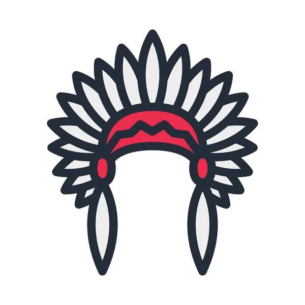 Kızılderili Headdress Apache Hint şapka düz renk çizgi kontur simgesini piktogram