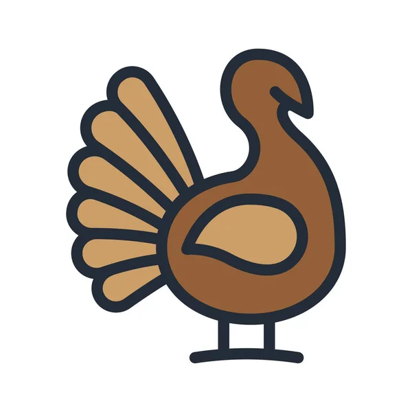 Pictogramme Icône Avc Ligne Couleur Plate Ferme Thanksgiving Oiseau Dinde — Image vectorielle