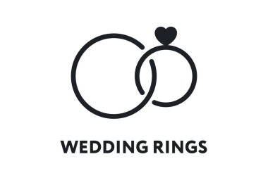 Düğün, evlilik, nişan elmas yüzük kalp. Vektör düz çizgi kontur simgesini.